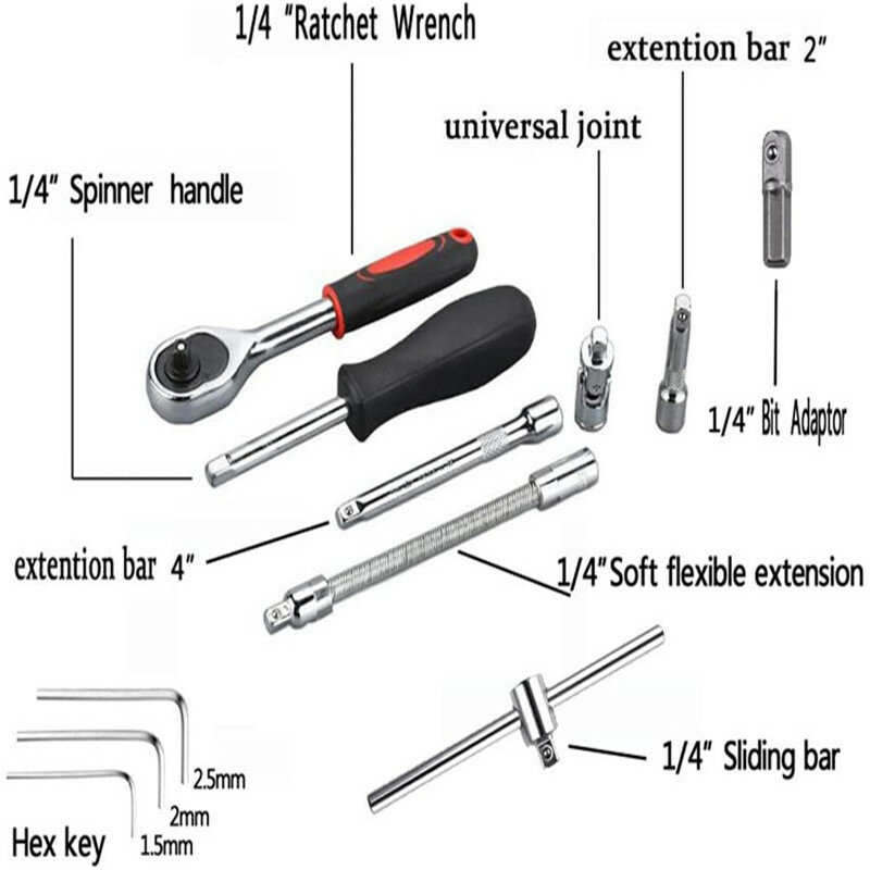 ไดรฟ์ซ็อกเก็ตประแจวงล้อ Spanner Socket Bit ชุดเครื่องมือชุดสำหรับ Auto Repairing & ในครัวเรือน,Universal หัวแม่มือ