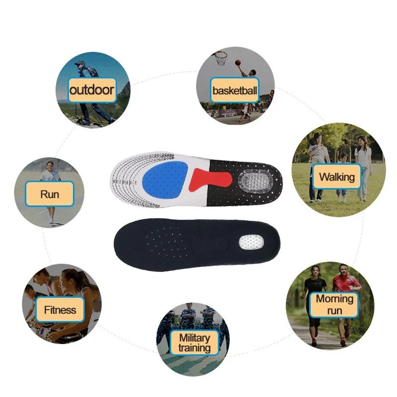 Men Cuttable Sneaker Insoles EVA Silicone Breathable Cushioning Arch Support Running Sport Shoe Inserts Sweat Absorption Pads