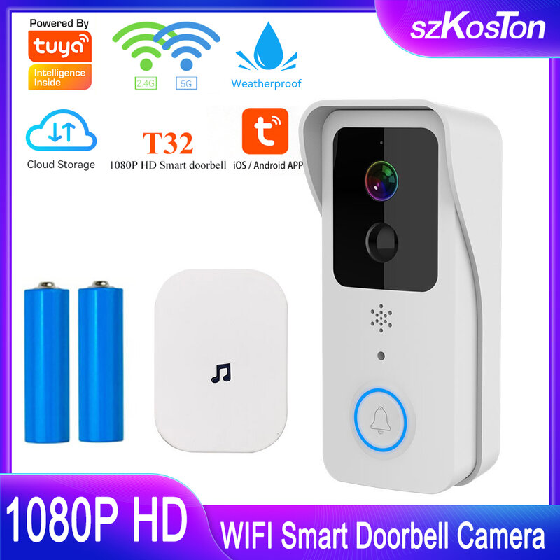 Дверной Видеозвонок Tuya Smart Home с Wi-Fi, камера 1080P HD, телефон с аккумулятором, водонепроницаемая защита IP65