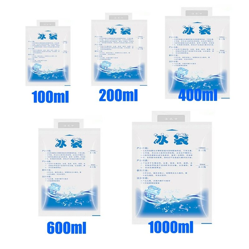 Paquete de hielo de 100/200/400/600 ML, bolsa de refrigeración de Gel seco, reutilizable, inyección de agua engrosada, bolsa de hielo, refrigeración de compresa fría