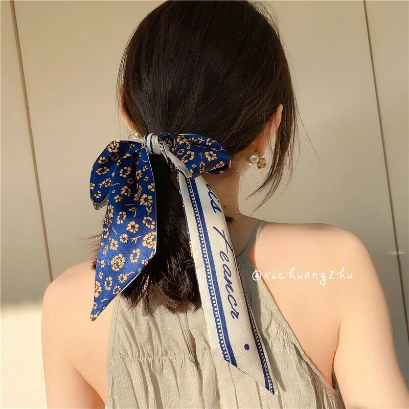 Pañuelo de seda con letras florales pequeñas, cinta para el pelo, cinta para el bolso, elegante, 20021