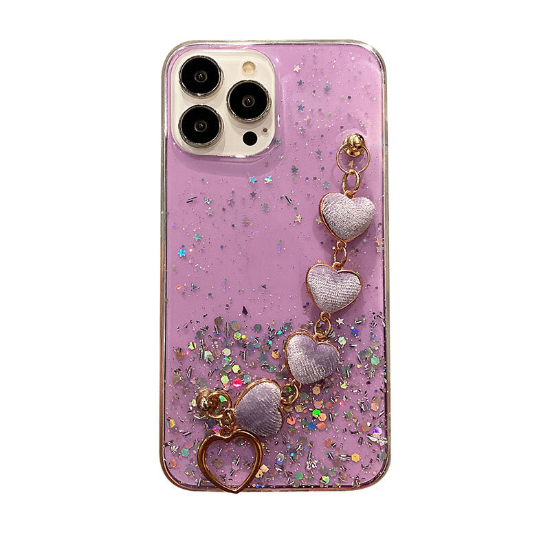 Para iPhone 12 13 11 Pro Max XR XS 12mini 6 7 8Plus Luxury Love Heart Pulsera de felpa Cadena de muñeca Funda de silicona para iPhone 13 Funda