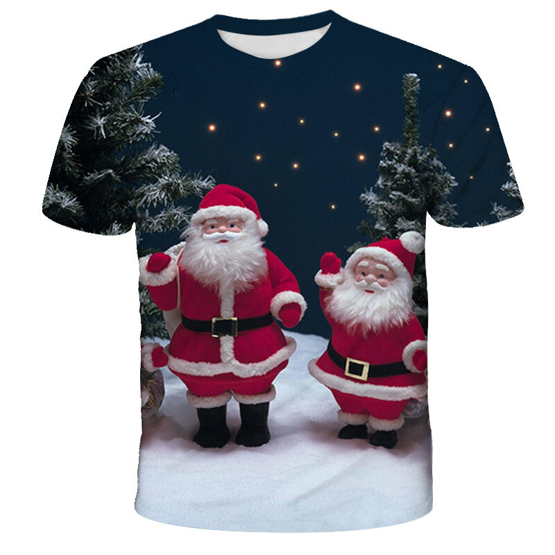 Kaus Anak Laki-laki Perempuan Mode Kaus Atasan Lengan Pendek Baju Kasual Selamat Natal Kaus Santa Klaus Anak-anak 3-14 Tahun