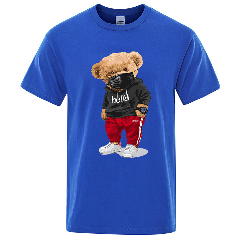 กีฬาหน้ากากหมีพิมพ์สั้นเสื้อยืดชายแขนสั้นลำลองฤดูร้อนขนาดใหญ่เสื้อยืดเสื้อเชิ้ตผู้ชาย S-5XL