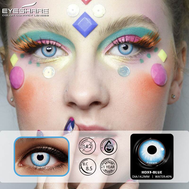 EYESHARE – lentilles de contact colorées pour les yeux, 1 paire, bleu, noir, Cosplay, Anime, Halloween, beauté annuelle, maquillage