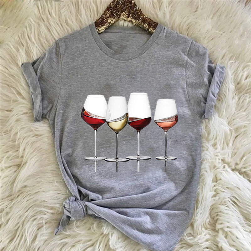 T-shirts de impressão de vinho para as mulheres verão casual t-shirts o pescoço de manga curta moda tshirt y2k estéticas roupas