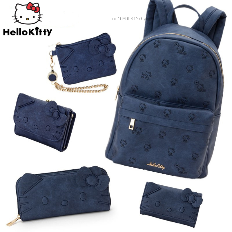 Sanrio Hello Kitty ใหม่แฟชั่นการ์ตูนผู้หญิง Denim Blue Series กระเป๋าสตางค์พับ Multifunctional Coin กระเป๋าคลัทช์