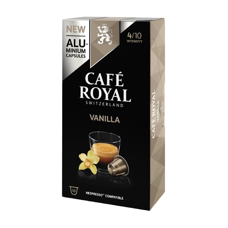 Wanilia, królewska kawa. Pudełko z 10 kompatybilnymi aluminiowymi mielonymi kapsułki do kawy w ekspresie do kawy Nespresso Dolce gusto-capsularium