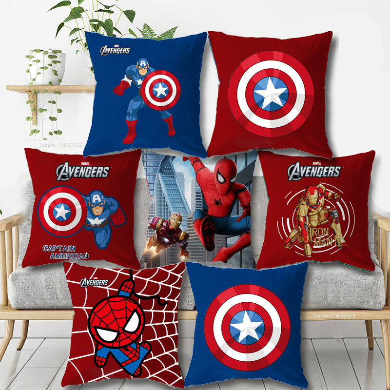 Funda de almohada de Los Vengadores de Disney, funda de cojín decorativa de Spiderman, Capitán América, regalo de dibujos animados para niños, 40x40cm
