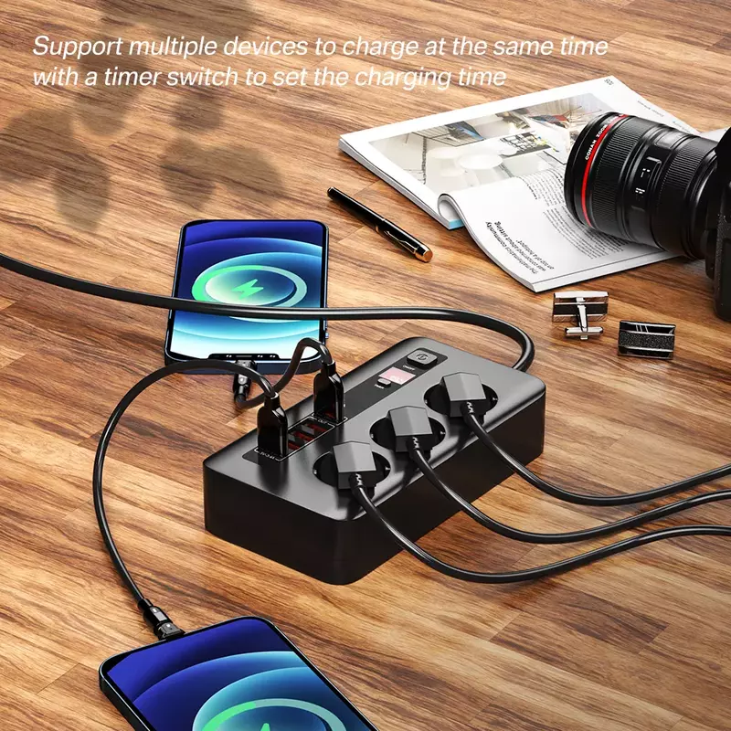 Phích Cắm EU Power Strip 5 Cổng USB Ổ Cắm Sạc 2500W Sạc Nhanh QC 3.0 Sạc 3 EU Ổ Cắm Điện adapter Dành Cho Điện Thoại Máy Tính Truyền Hình