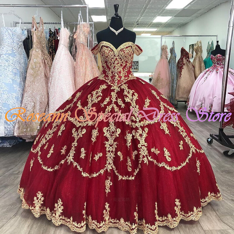 Сексуальное изысканное платье Quinceanera, мексиканское длинное платье трапециевидной формы с открытыми плечами и аппликацией, красное платье принцессы XV, для детей
