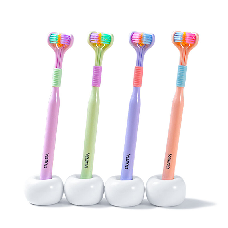 فرشاة أسنان مغلفة بثلاثة جوانب فعالة لتنظيف الأسنان تخفيف رائحة الفم الكريهة مكشطة اللسان تبييض الأسنان أداة العناية بالفم