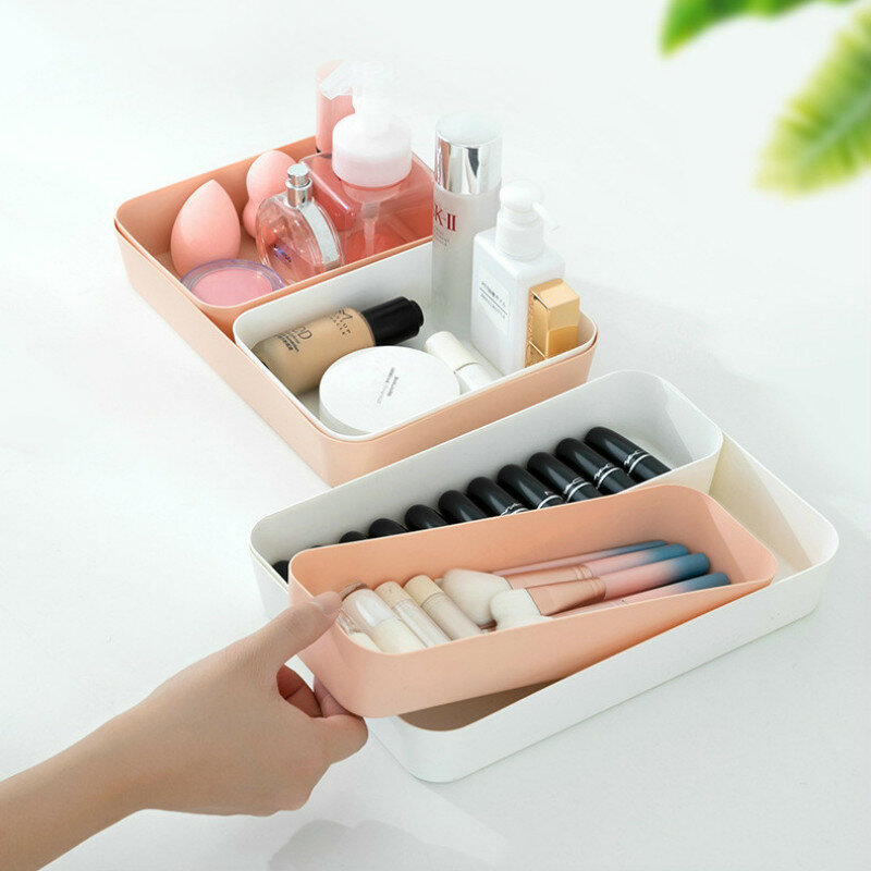 Kotak Penyimpanan Kosmetik Desktop Kotak Penyimpanan Yang Dapat Digabungkan Tempat Peralatan Makan Pakaian Rias Wajah Laci Penyimpanan Plastik Organizer Pakaian Dalam