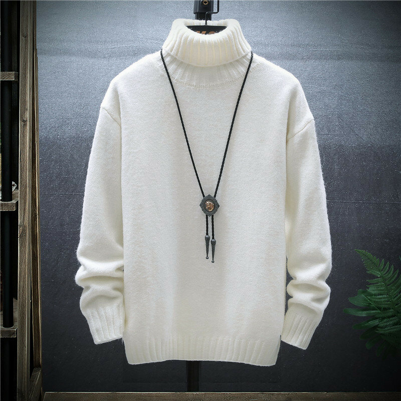 Zimowe męskie swetry z golfem kaszmirowa bluza polarowa Trend koreański wersja luźny dół sweter męski dorywczo wąska odzież