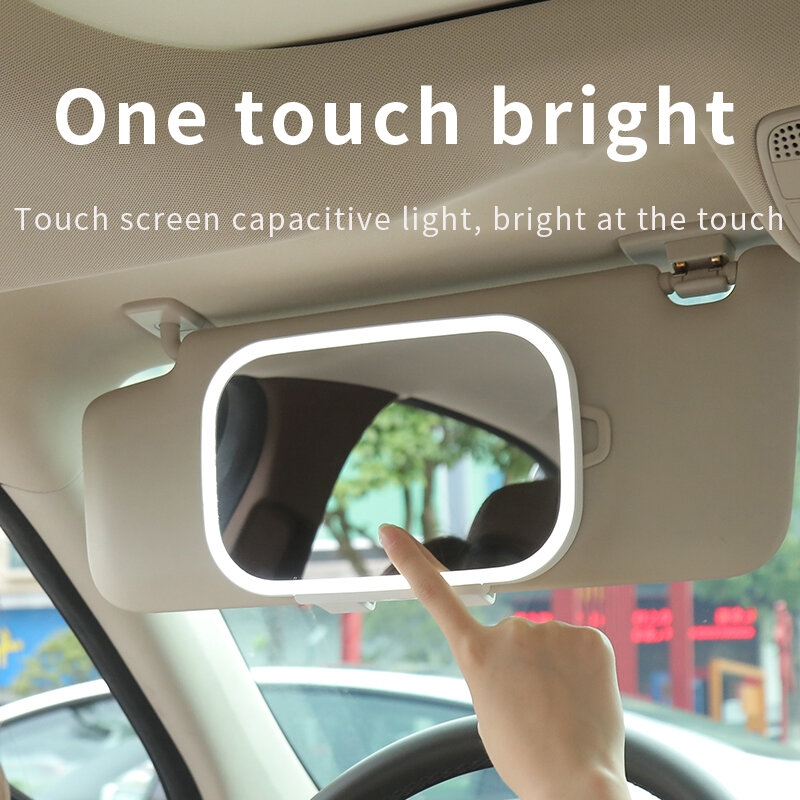 Miroir d'intérieur de voiture LED, interrupteur tactile, miroir de vanité, pare-soleil de voiture, miroir de maison, HD