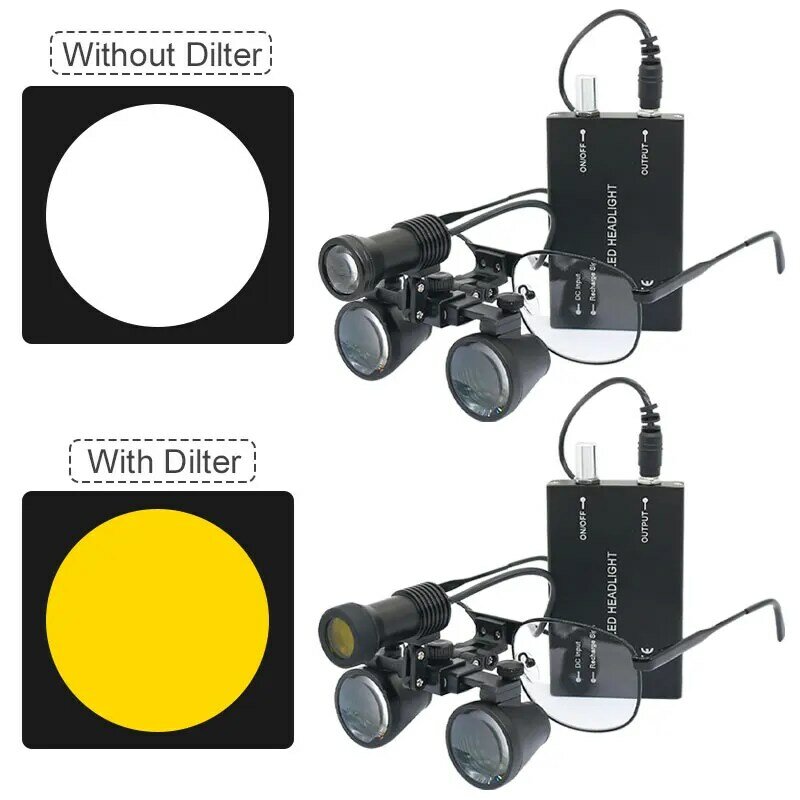 2.5X 3.5X Dental Loupes with 5W Headlight LED Binocular Magnifier Optional Filter Metal or Cloth Storage Case