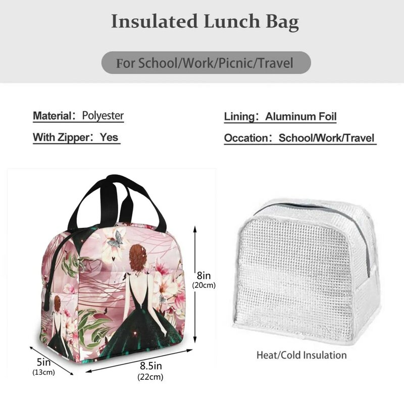 Noisydesigns saco de almoço para crianças anime menina vestido impressão isolado lancheira bolsa funcional mulher saco de alimentos mais frio bolsa termiaca