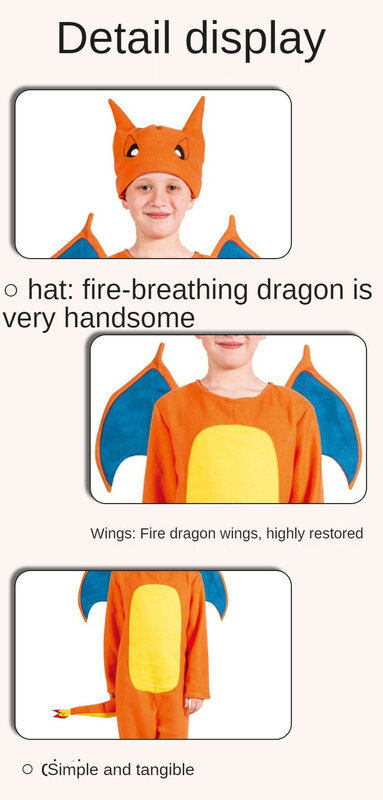 Anime periférico pokemon charizard cosplay traje kawaii fogo-respiração dragão desempenho traje natal presente de aniversário crianças