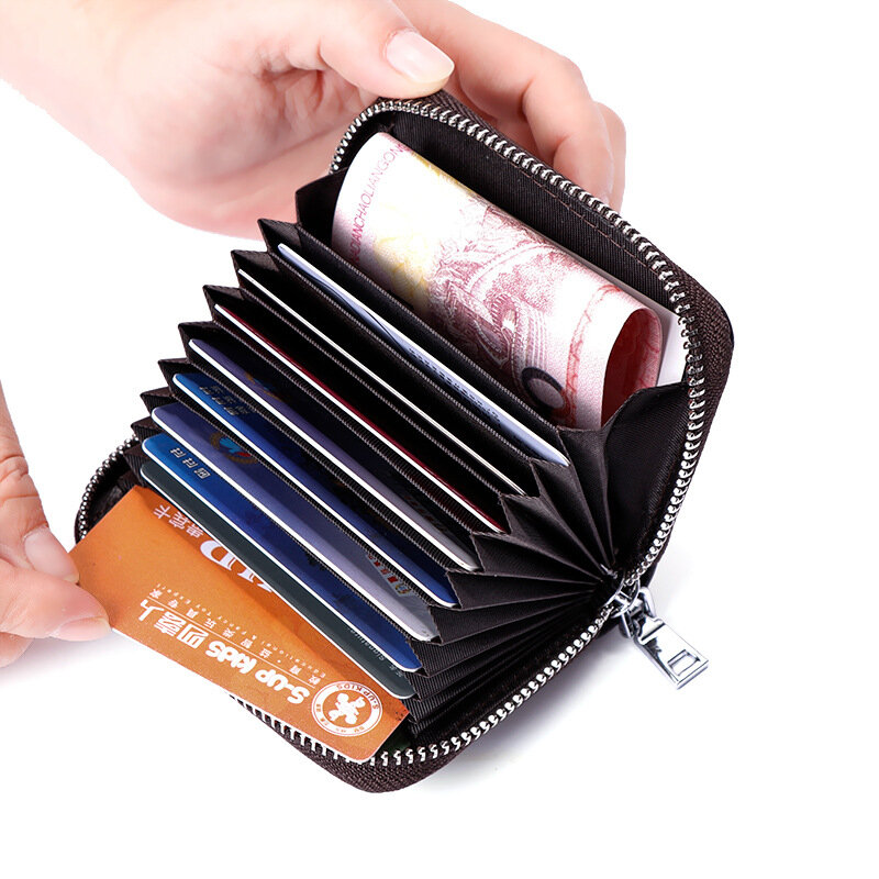 PURDORED-Porte-cartes de visite en cuir véritable pour hommes et femmes, porte-cartes de crédit, poche à fermeture éclair, porte-monnaie unisexe, 1 pièce