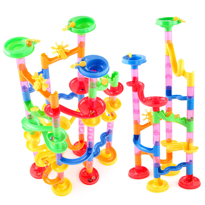 Children's Puzzle Track Ball DIY Pipeline Building Blocks Glass Bead Marble Race Run Educational Toy Game Groups