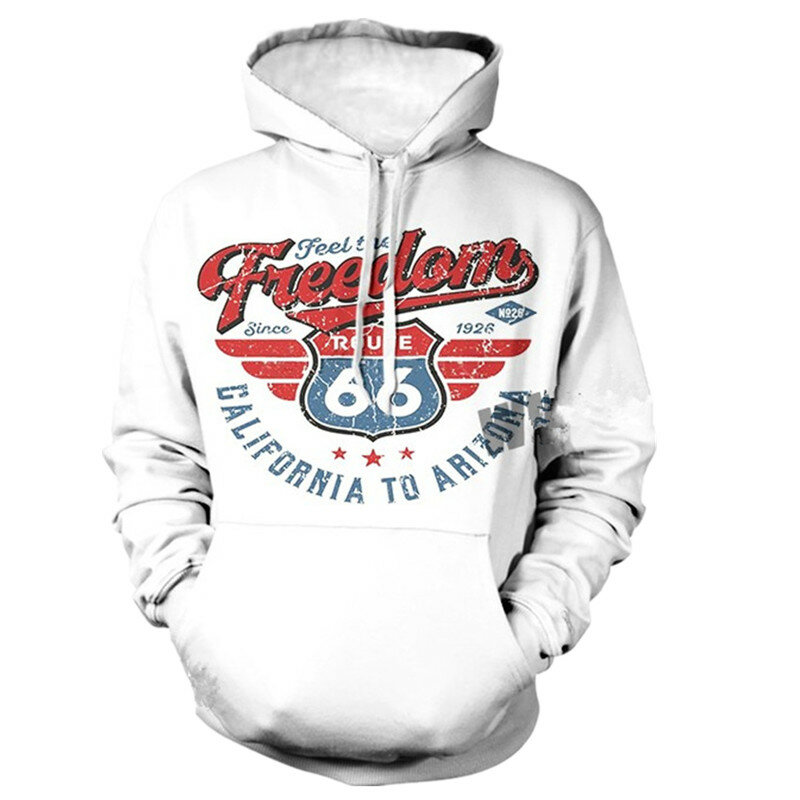 Route 66 Highway 3D Printed Hoodie Hoodies Men's Sweatshirt Fashion America 66 Letters Hooded Streetwear Men Clothing XXS-6XL