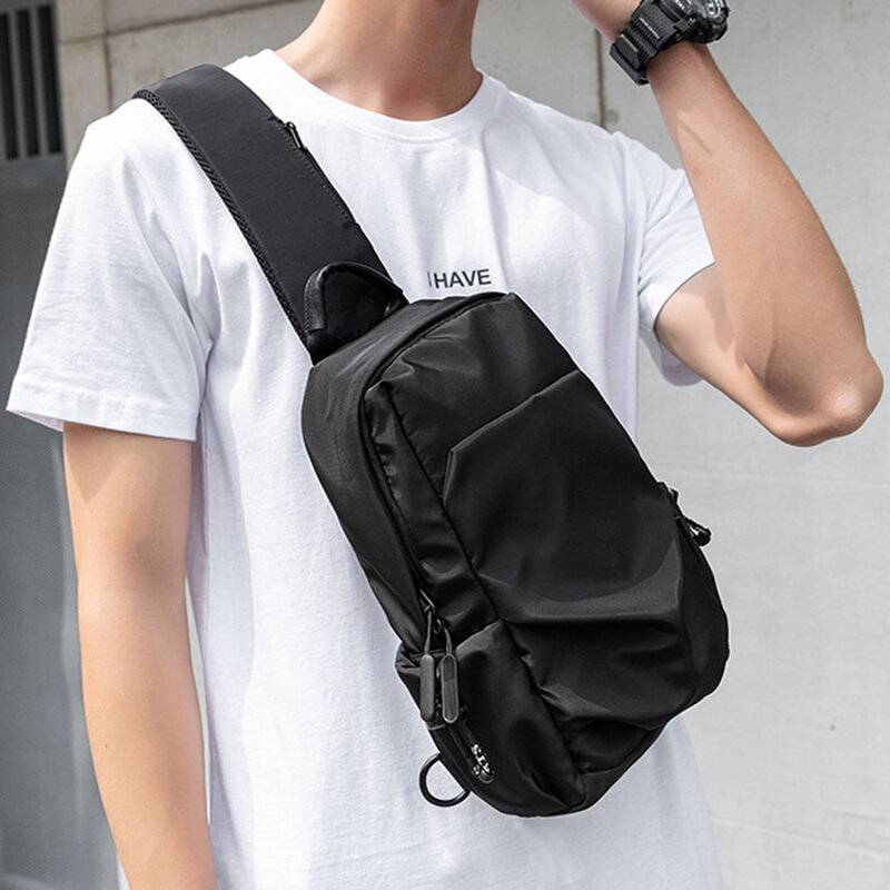 Men Fashion Shoulder Bag Men Multifunctional Oxford Messenger Bag Zipper Pocket Oxford Sling Pouch Lightweight for Travel Hiking