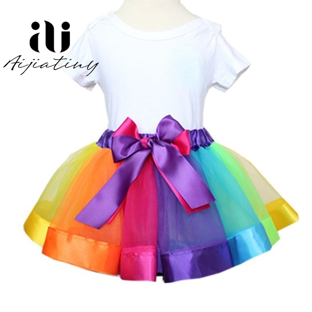 Children Princess Skirt Colorful Rainbow Tulle Bowknot Fluffy For Girl Party Baby Tutu Skirt 1-8 Years Old