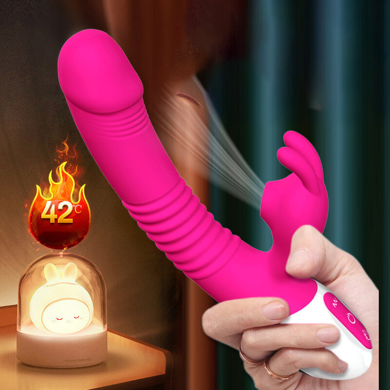 Нагревательный кролик, телескопический сосающий фаллоимитатор, симуляция для женского оргазма, точки G, секс-игрушки, анальный вибратор