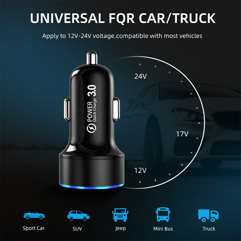 UKGO 6A PD 18W Dual USB LED Car Charger Quick Charge 3.0 Mobile Phone Fast Charing Charger For iPhone Huawei Samsung Galaxy