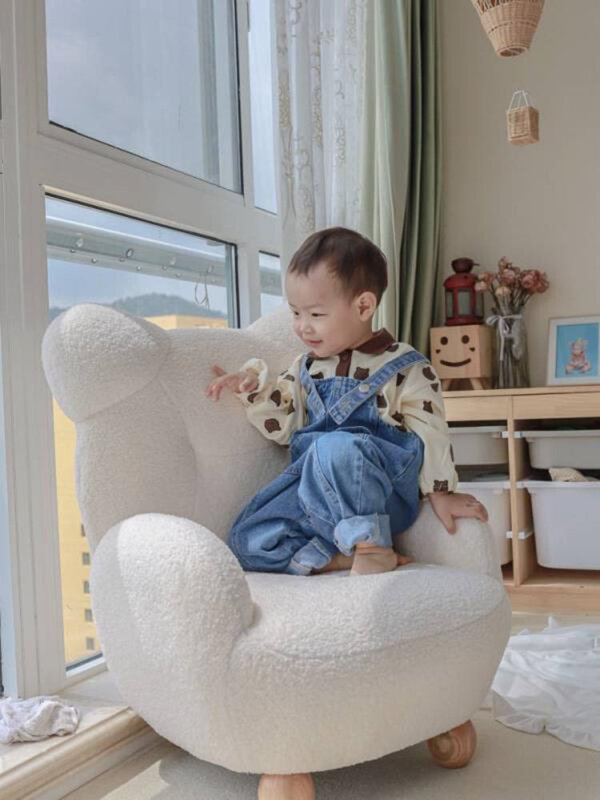 Furnitur Kursi Kasmir Domba Kartun dengan Sandaran Kursi Anak-anak Kursi Desain Ruang Tamu Sofa Kecil Nordik