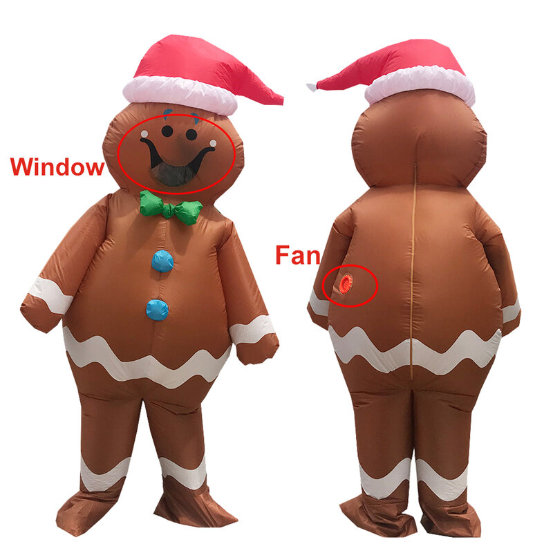 Disfraz de hombre de jengibre inflable para adultos, traje de Navidad, fiesta de Halloween, mascota, Disfraz divertido de Carnaval