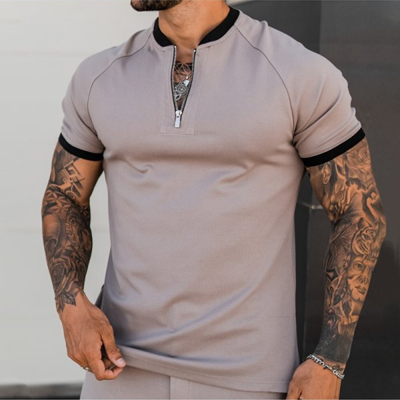 Camiseta deportiva de manga corta para hombre, polo informal con cremallera de Color sólido, cuello redondo, talla grande, 2022