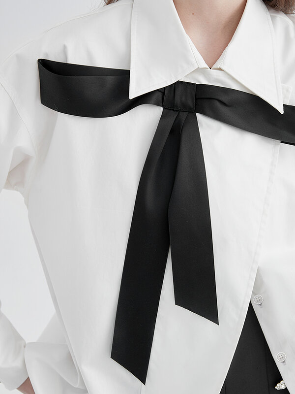 Yitimuceng arco blusa feminina botão acima da camisa das senhoras topos casuais 2022 moda solta turn-down colarinho listrado coberto botão branco