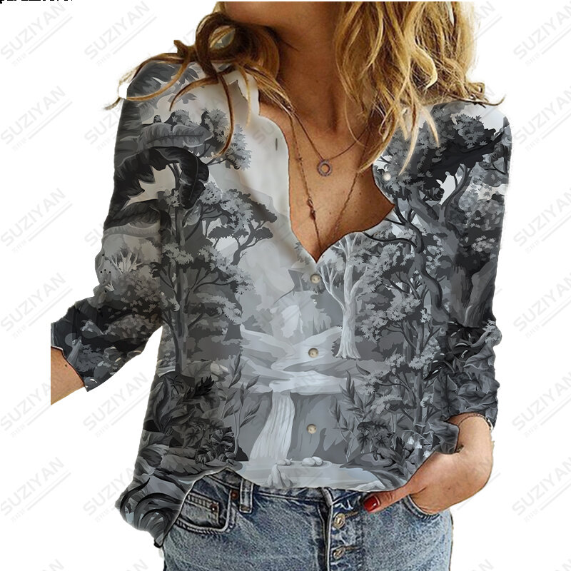 女性用長袖シャツ,ボタン付き,カジュアル,ラージファッション,2023コレクション