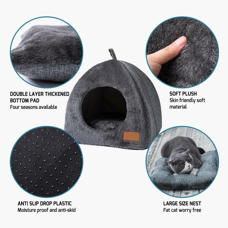 สามเหลี่ยมแมว Nest ถ้ำแมวเบาะนอนน้องแมวสัตว์เลี้ยง Sleeping Bag เบาะนอนน้องแมว Cuddler Burrow House Igloo Nest เบาะนอนน้อ...