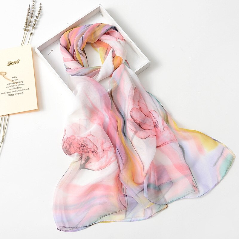 160*50Cm Vrouwen Foulard Elegante Chiffon Georgette Sjaal Pruim Bossom Zomer Bandana Reizen Zonnebrandcrème Dunne Ademende