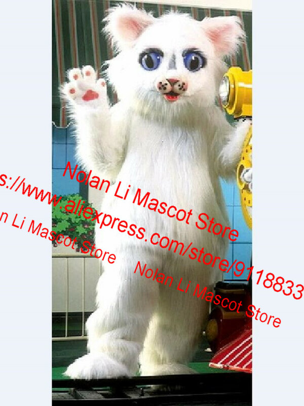 EVA Material Helmet Luxury Plush Simulation Fur White Cat Mascot Costume Cartoon Suit Role-Playing Movie Props Performance 170