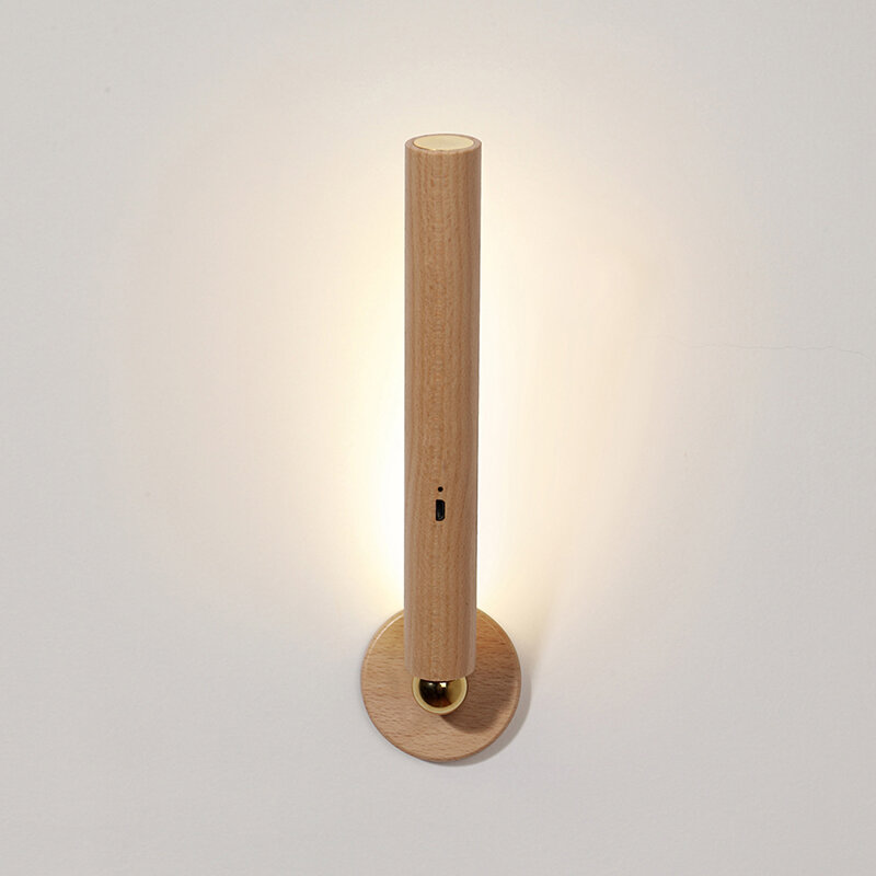Applique in legno girevole luce notturna USB luce di ricarica Touch Control dimmer continuo corridoio LED sensore lampada da parete camera da letto