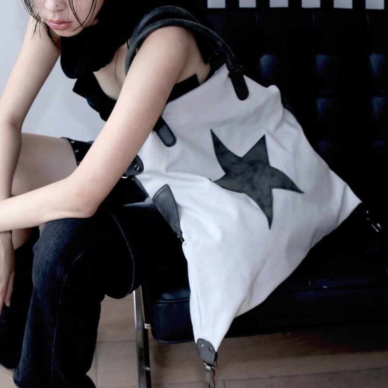 Punkowa torba na ramię dla kobiet o dużej pojemności torba Crossbody dla kobiet Hip Hop czarna gwiazda torba na ramię dla kobiet