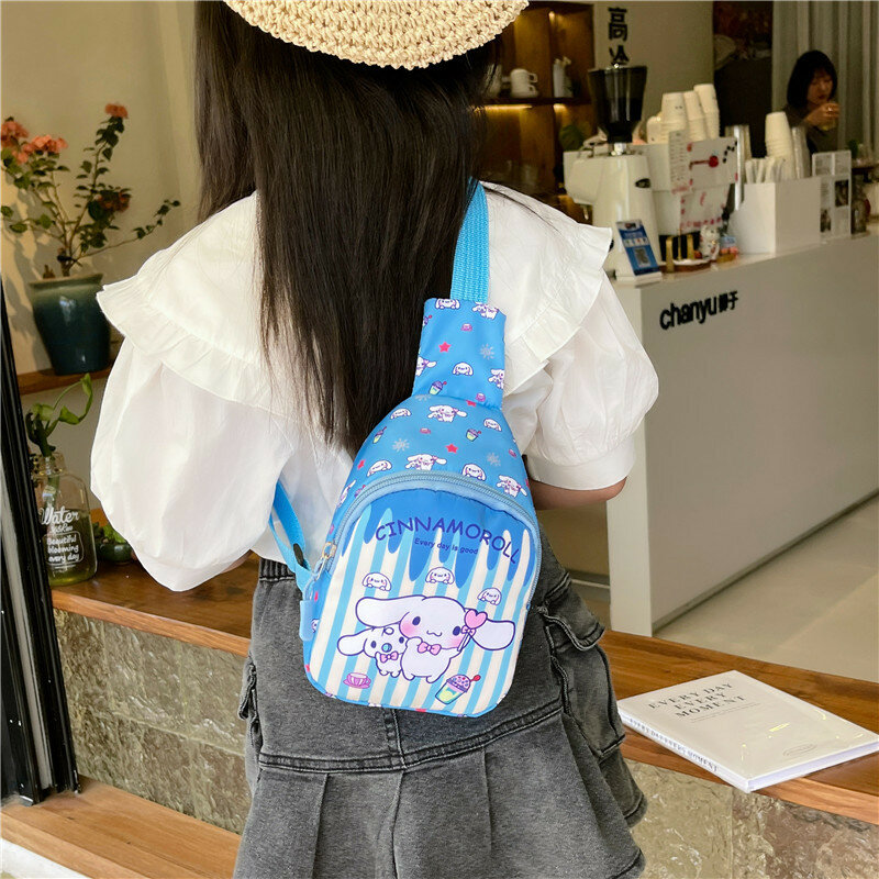 Fashion Sanrio Chest Bag Casual Crossbody Bag Cartoon Kuromi Cinnamoroll Stripe Printed Shoulder Bag Girls Versatile Kids Bag