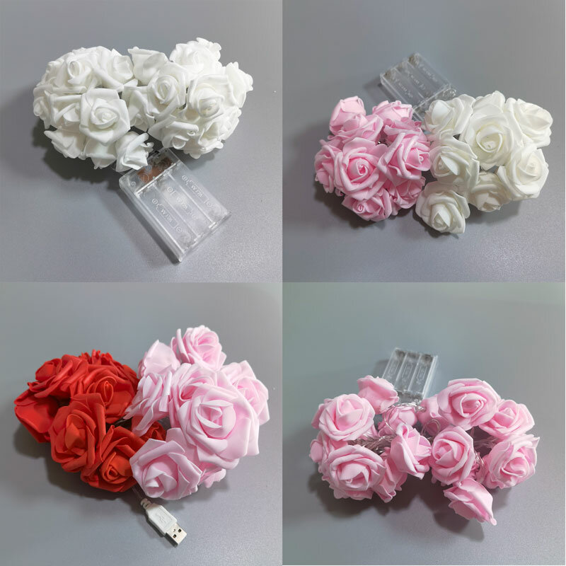 USB/بطارية تعمل 10/20/40LED زهور الورد سلسلة أضواء إكليل زهور صناعية لعيد الميلاد عيد الحب حفل زفاف