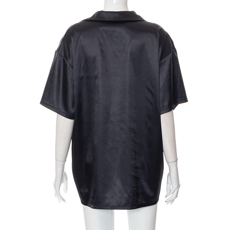 Wishyear 2022 Zwarte Knop Up Korte Mouw Blouses Voor Vrouwen Mode Streetwear Baggy Shirts Grafische Tees Y2k Kleding