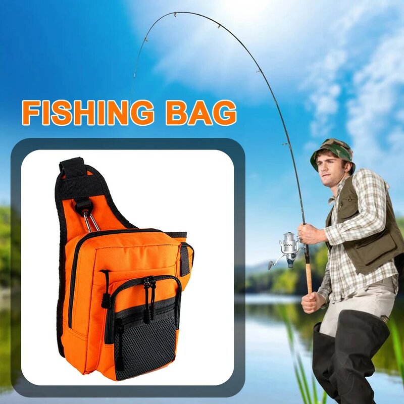 กระเป๋าตกปลาเก็บกันน้ำผ้าใบกระเป๋าสะพายไหล่ Multi-Pocket Fishing Reel แบบปรับได้สำหรับกลางแจ้ง