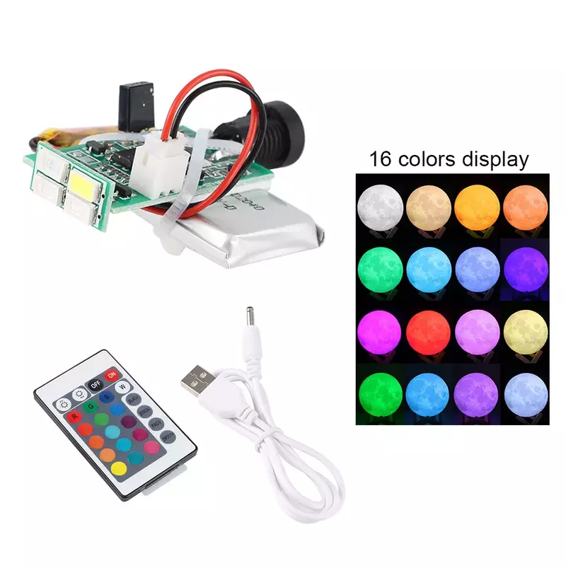 LED 달 램프 보드, 컬러 1W, 3D 프린터 부품, 원격 제어 보드, 터치 센서, 배터리 회로 패널 포함, USB 충전