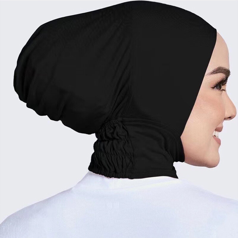 Fashion Premium Jersey Muslim Inner Cap Stretch Hijab With Rope Adjustable Women Underscarf Solid Color Islamic Turban Headwear