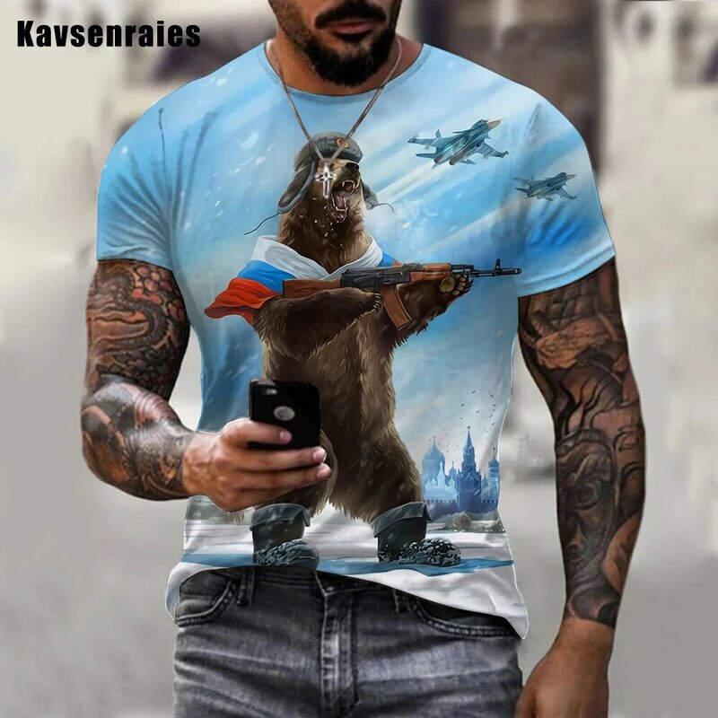 2022 rosja niedźwiedź koszulka rosyjska flaga Tshirt mężczyźni kobiety moda lato Casual z krótkim rękawem Harajuku Streetwear swetry typu oversize