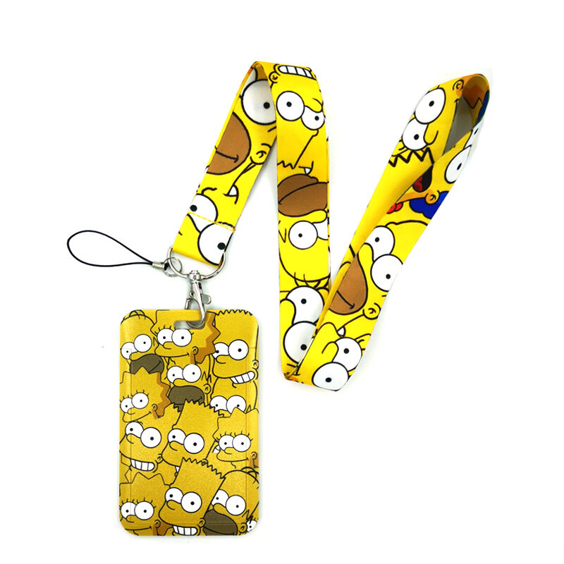 Porte-carte d'identité de Bus avec des personnages de dessin animé drôle jaune, lanière à la mode, accessoires de décoration, cadeau pour enfant