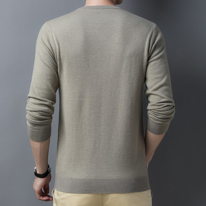 Sweter Pria Warna Solid Rajutan Pullover V-neck 100% Wol Musim Semi 2022 Baru Sweter Kasmir Kasual Kelas Atas