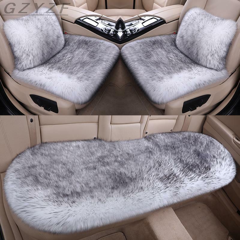 Short Real Fur Car Seat Cover Cushion Protector Soft Plush Waist Support For Car Seat Cover Rabbit Fur Car Waist Support Cushion