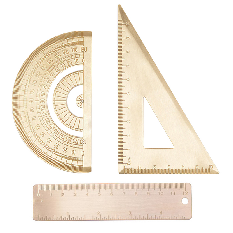 1 Set Measuring Drawing Simple Brass Straightedge Triangle Ruler for Drawing  Student Measurement